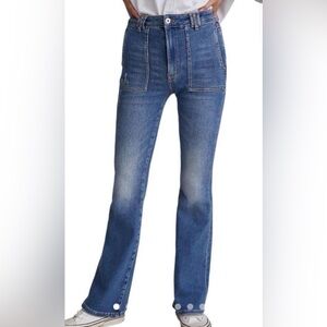 Pilcro The Icon Carpenter Pocket Flare Jeans in Classic Dark Blue